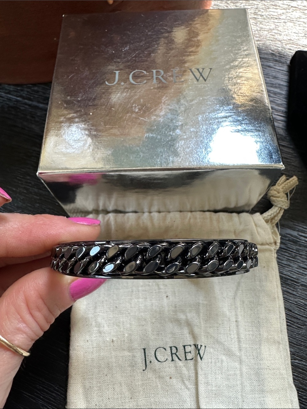 J. Crew Gunmetal Chain-Link Bangle Bracelet
